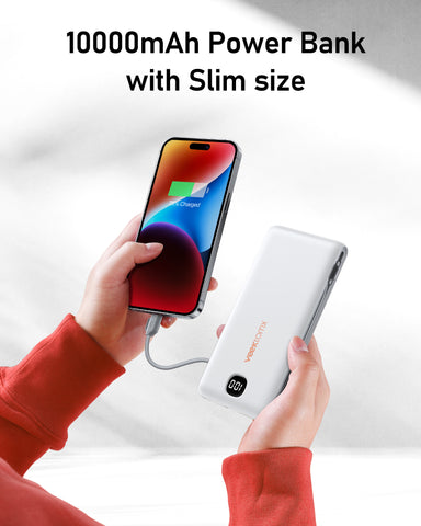 VEEKTOMX Portable Charger with Built in Cables 10000mAh, Power Bank for iPhone with Wall Plug, Travel Essential Fast Charging USB C Slim External Battery Pack for iPhone16/15/14, Samsung, iPad, etc