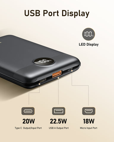 Mini Power Bank 10000mAh, VEEKTOMX 22.5W Fast Charging Small Portable Charger with PD 3.0 & QC 3.0,USB C Slim Compact Battery Bank, Dual Output Competible with iPhone, Samsung,Travel Must Haves