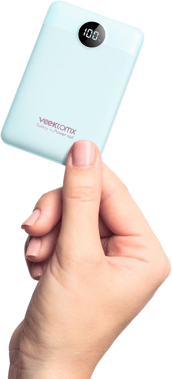 VEEKTOMX Mini Power Bank 10000mAh PD 22.5W USB-C Portable Charger PD 22.5W mini power bank 10000mAh with USB-C fast charging. Slim pocket-size portable charger for iPhone Samsung Android.