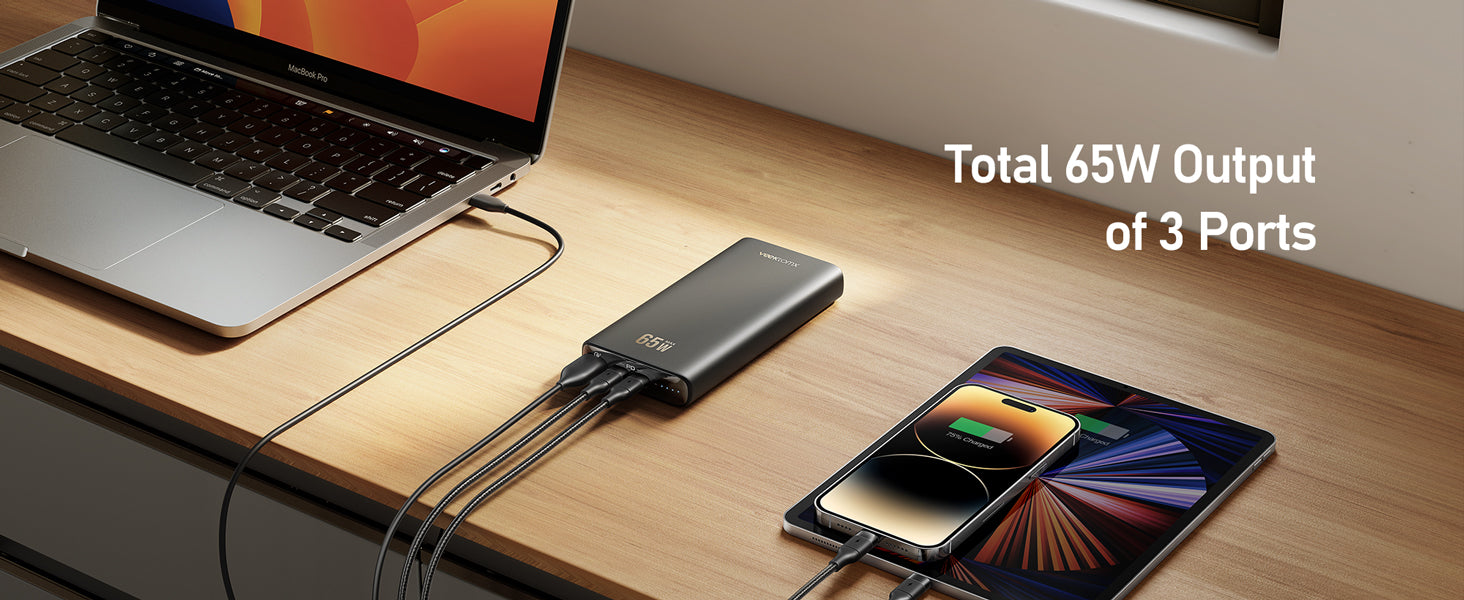 Laptop Power Bank, 65W Fast Charging Portable Charger Extra 100W