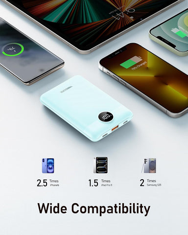 VEEKTOMX Mini Power Bank 10000mAh PD 22.5W USB-C Portable Charger PD 22.5W mini power bank 10000mAh with USB-C fast charging. Slim pocket-size portable charger for iPhone Samsung Android.