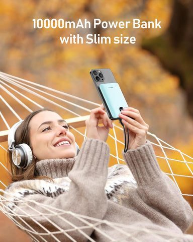 VEEKTOMX Mini Power Bank 10000mAh PD 22.5W USB-C Portable Charger PD 22.5W mini power bank 10000mAh with USB-C fast charging. Slim pocket-size portable charger for iPhone Samsung Android.