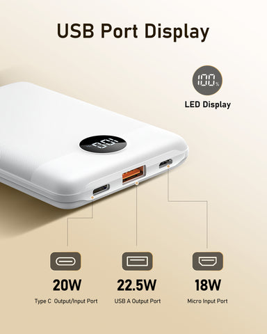 Mini Power Bank 10000mAh, VEEKTOMX 22.5W Fast Charging Small Portable Charger with PD 3.0 & QC 3.0,USB C Slim Compact Battery Bank, Dual Output Competible with iPhone, Samsung,Travel Must Haves